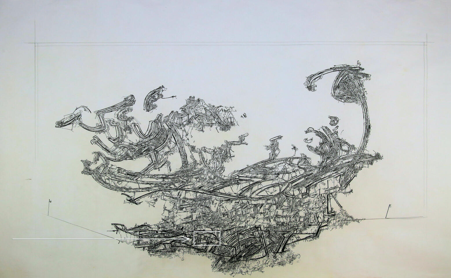 Scan the line work for an area of focus.